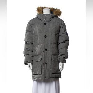 Tommy Hilfiger Gray Hooded Parka with Faux Fur Trim